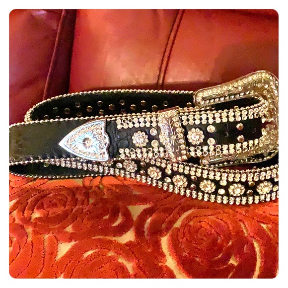 Western Blinged Black Leather XL Belt